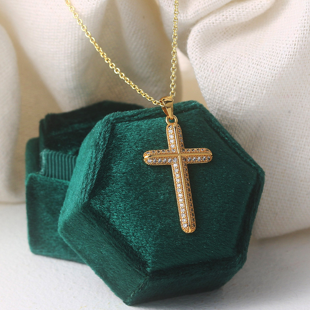 Zircon gold full diamond cross pendant necklace