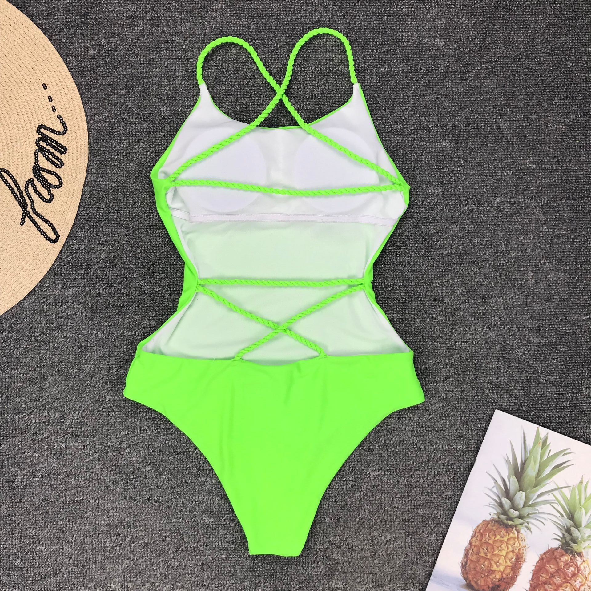 Braided solid color big backless sexy one-piece swimsuit swimsuit - Image 6