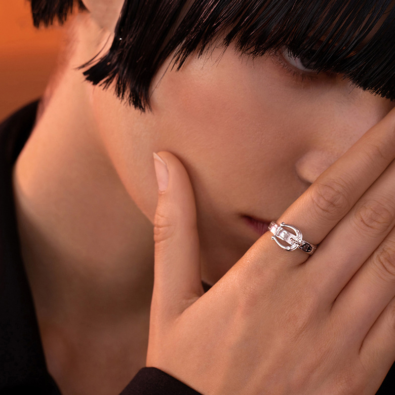 Vintage Horseshoe Buckle Ring Diamond Belt Buckle  Index Finger Ring