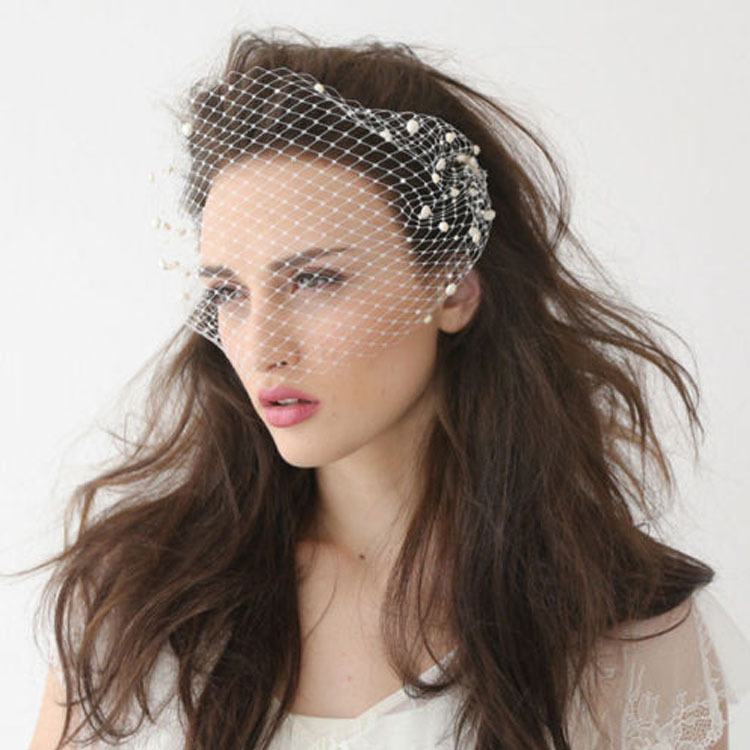 Bridal Veil Pearl Large Hole Mesh Hair Comb Short Veil Wedding Hair Accessories — foto 4