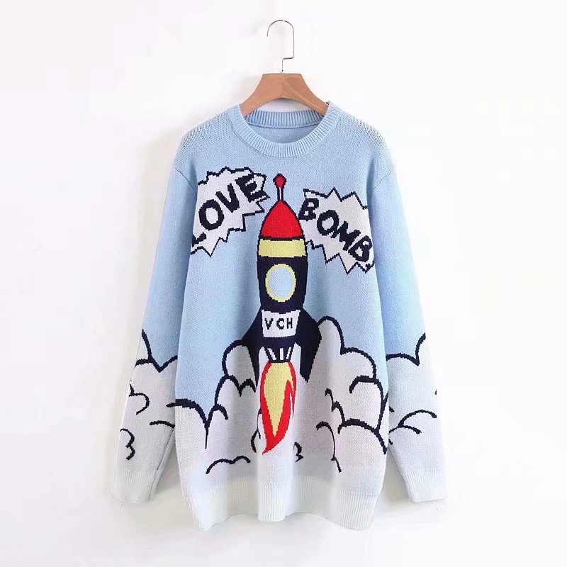 Retro Rocket Jacquard Loose Sweater