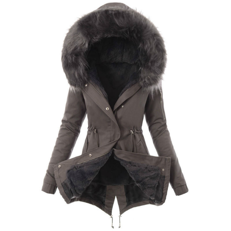 Fur collar cotton jacket Grey - Shop at LoveMi