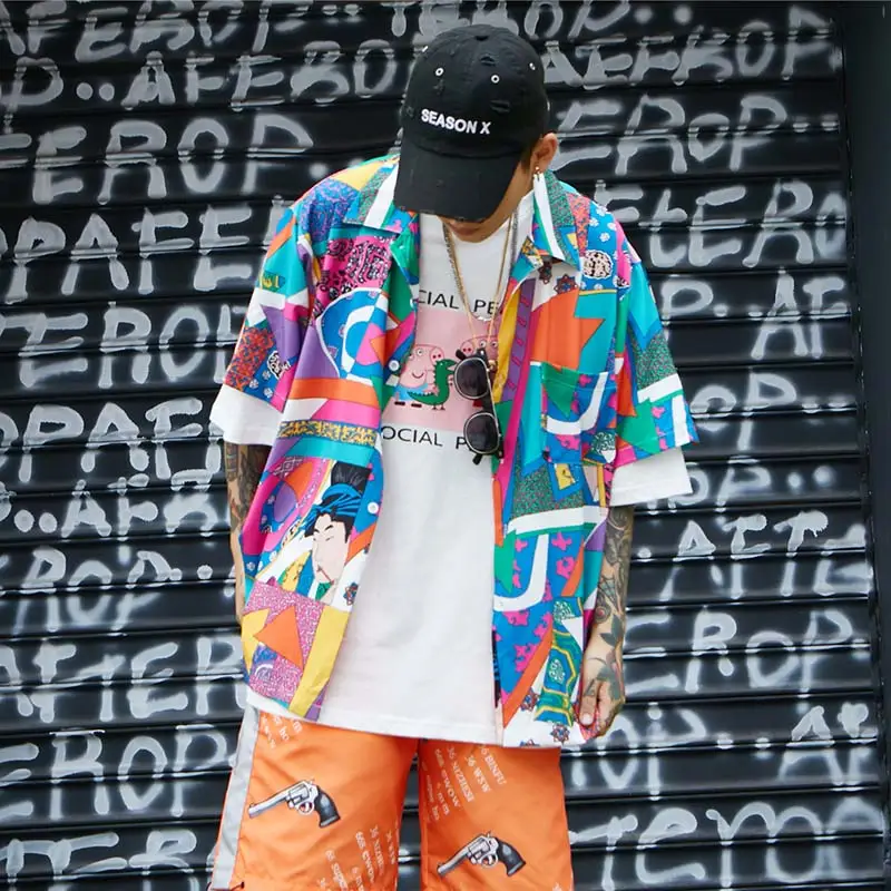 Fashionable Hawaiian Beach printed short sleeve shirt