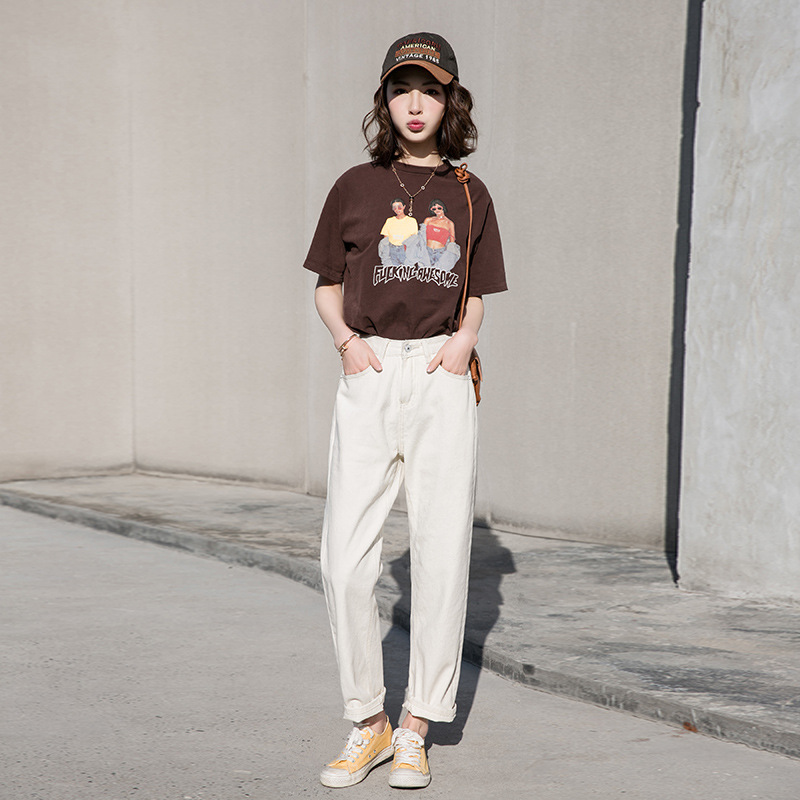 Thin high-waist straight-leg pants loose trousers