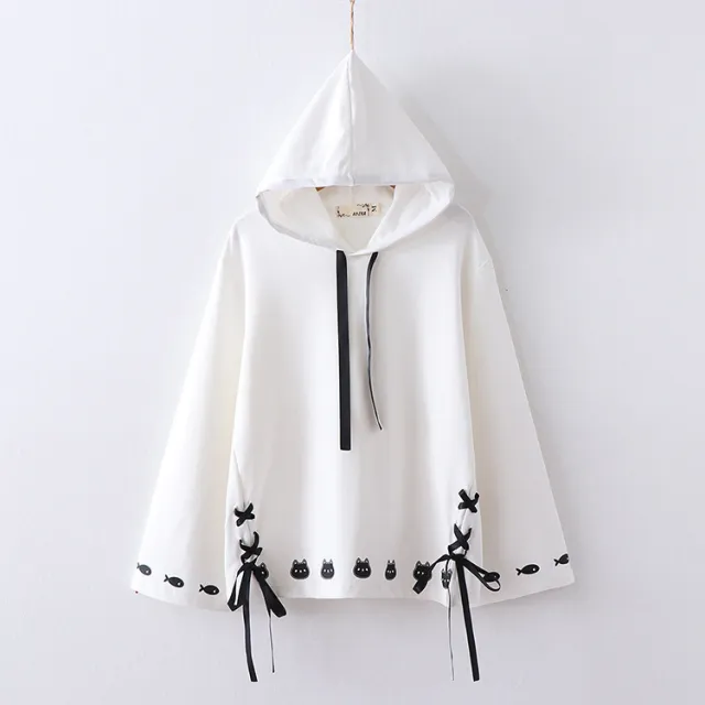 Women's loose hooded sweater White - Shop at LoveMi