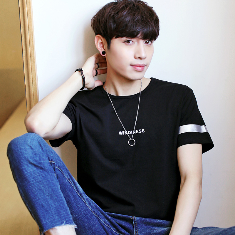 Crew neck letter print reflective striped top