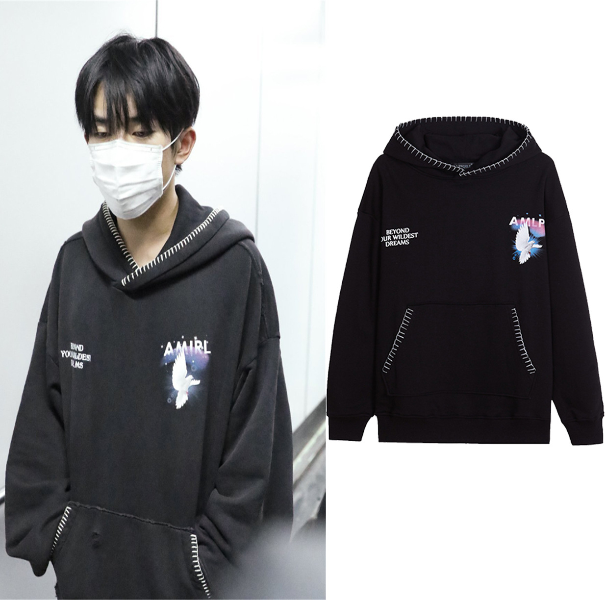 Black pullover loose long sleeve hooded sweatshirt