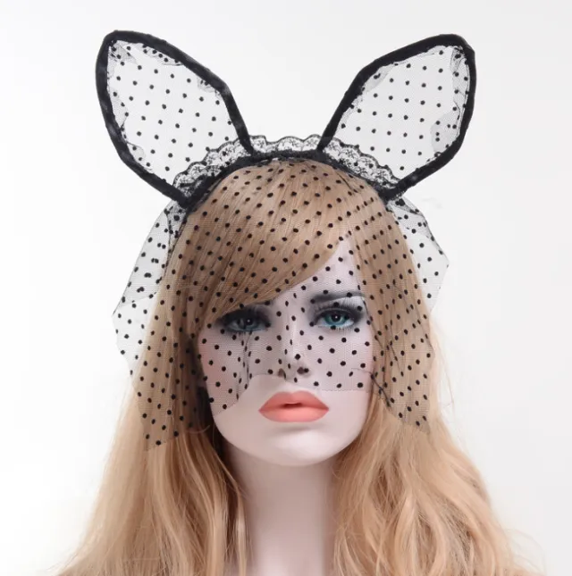Small dot veil lace cat ears headband sex accessories Black - Shop at LoveMi