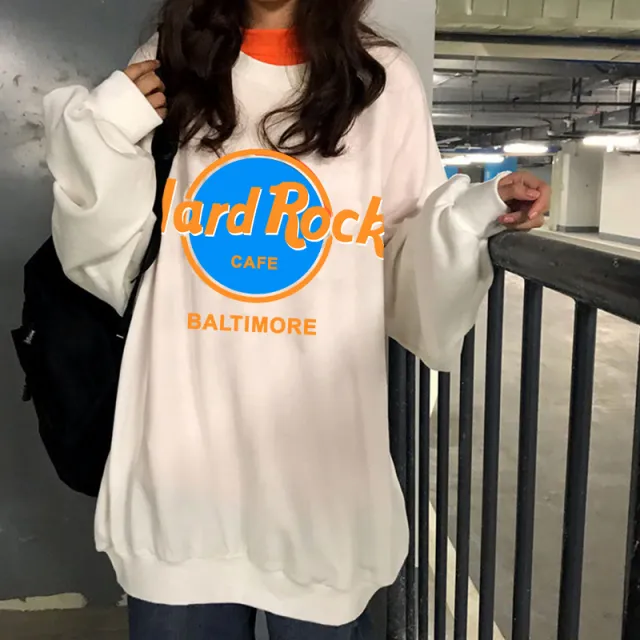 Printed solid color sweatshirt 712White - Shop at LoveMi