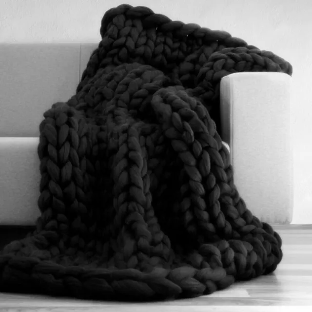 Acrylic woven super thick wool blanket Black - Shop at LoveMi