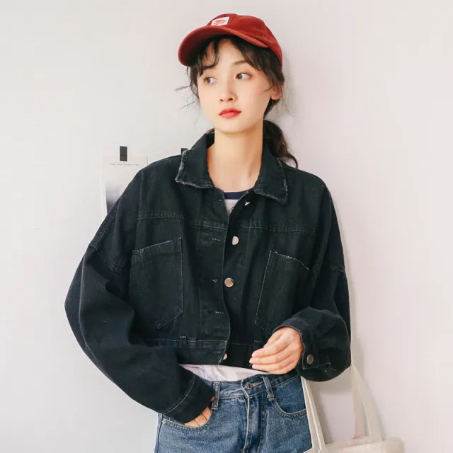 Korean Style Lace up Blouse With Long Sleeves and Short Loose Black - Shop at LoveMi