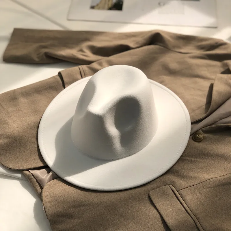 Autumn and winter black jazz hat - White
