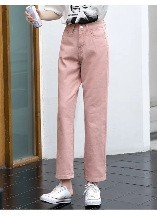 Thin high waist straight leg pants loose trousers Pink - Shop at LoveMi