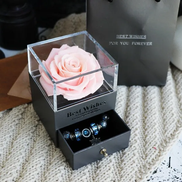 Eternal Flower Rose Jewelry Box for Birthday Presents Valentines Day Wedding Gift Pink - Shop at LoveMi