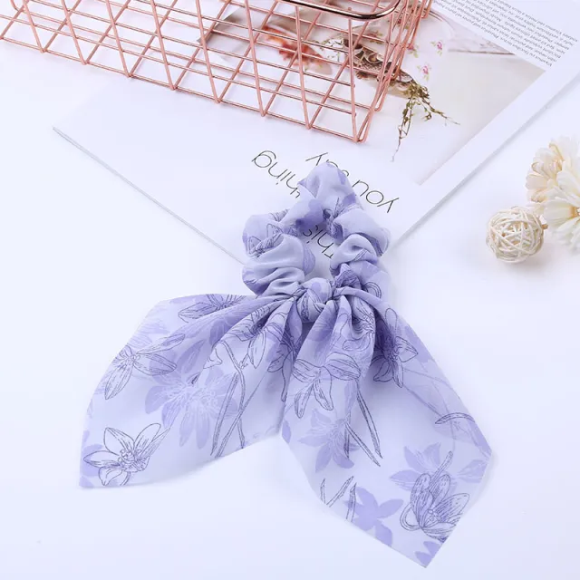 Pearl Pendant Large Intestine Ring Hair Band Women's Hair Knot Knotted Big Bow Hair Rope Purple - Shop at LoveMi