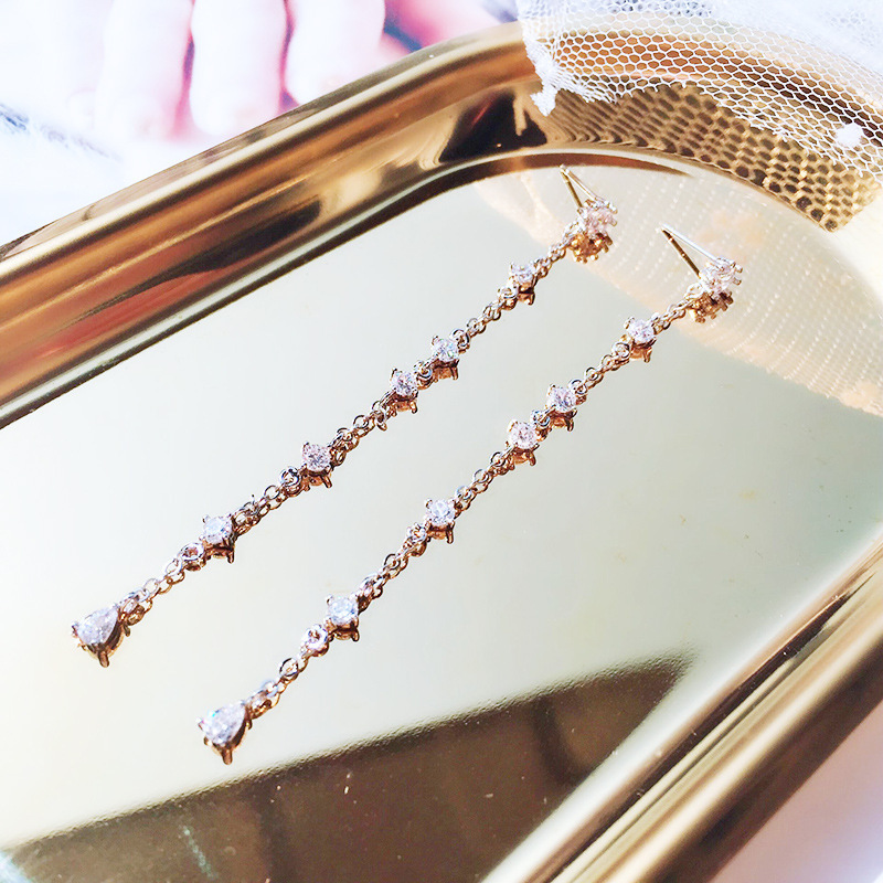 Fashion style long diamond Tassel Earrings