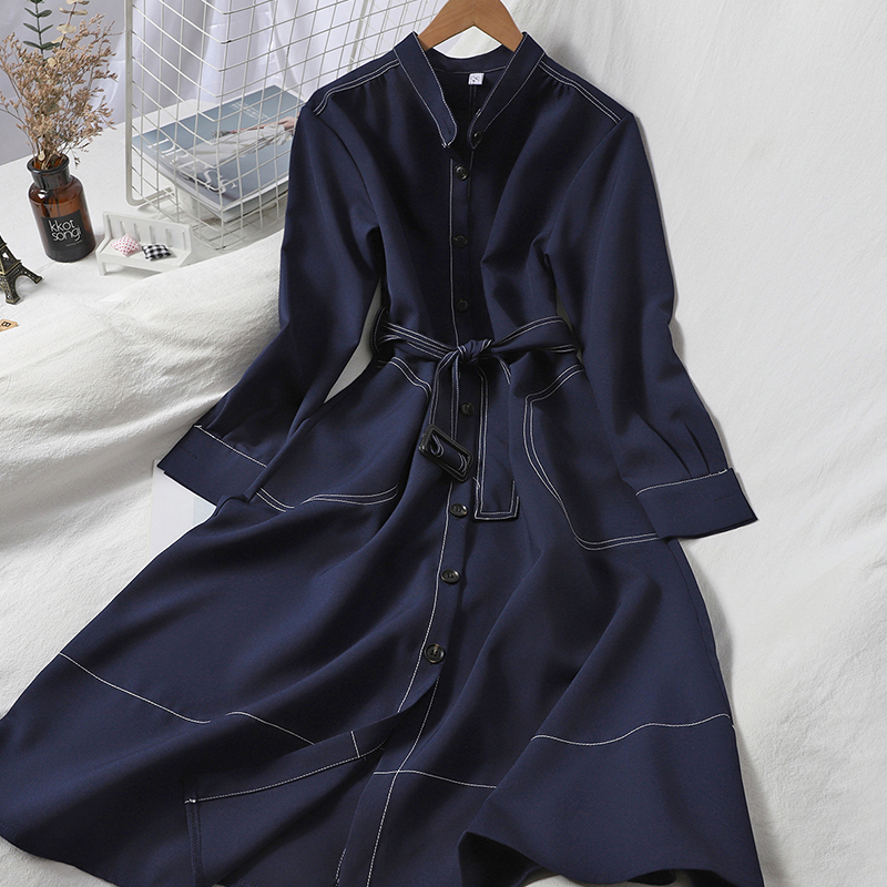 Back Slit Waist Strap Single Breasted Dress