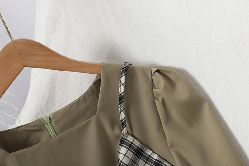 Square Neck Bubble Long Sleeve Thin Dress