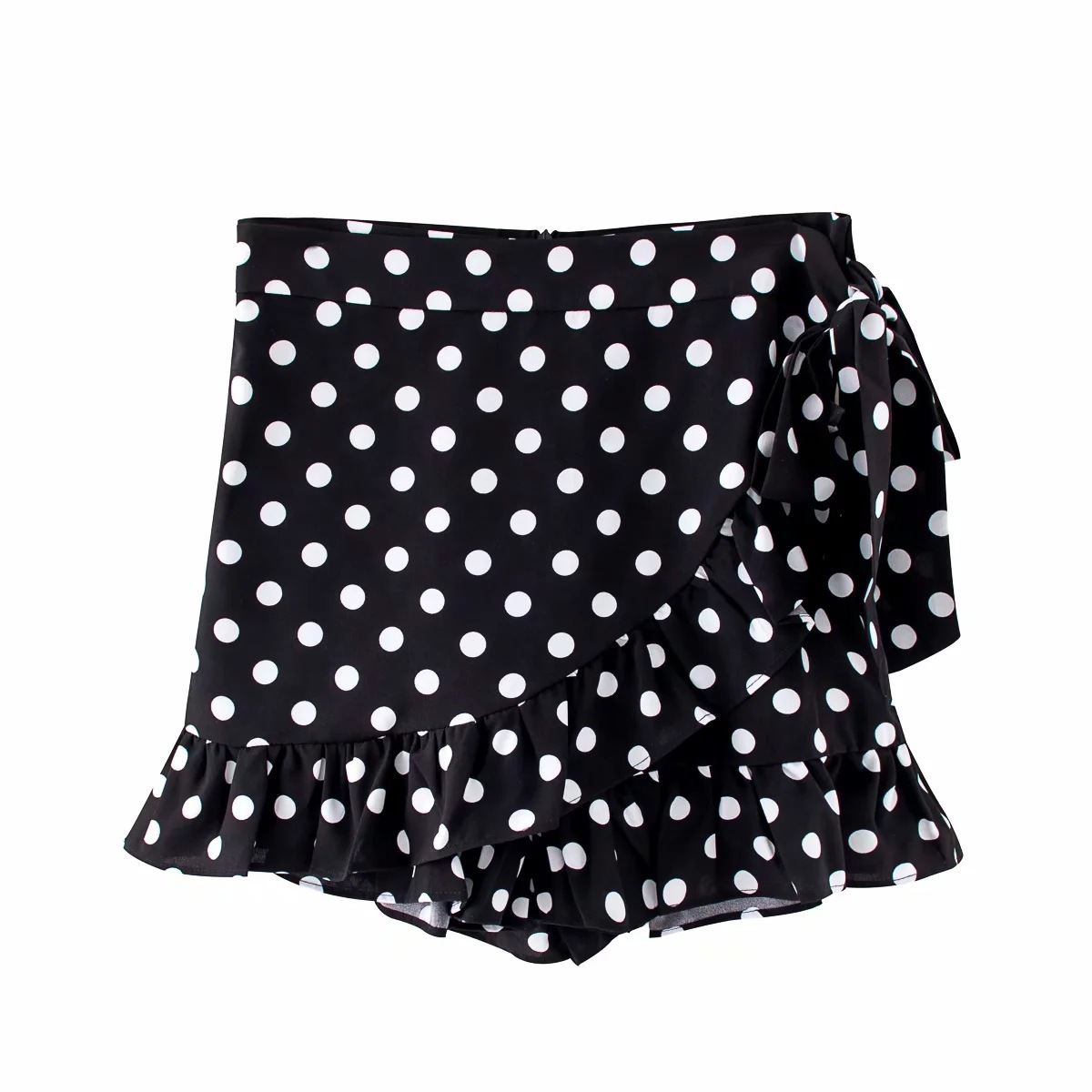 Black polka dot shorts with ruffles Black - Shop at LoveMi