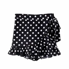 Black polka dot shorts with ruffles - Black - View 1