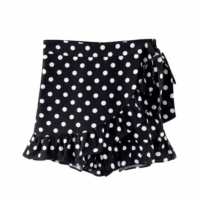 Black polka dot shorts with ruffles Black - Shop at LoveMi