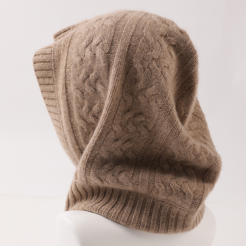 Warm cashmere couple knit cable one-piece hat
