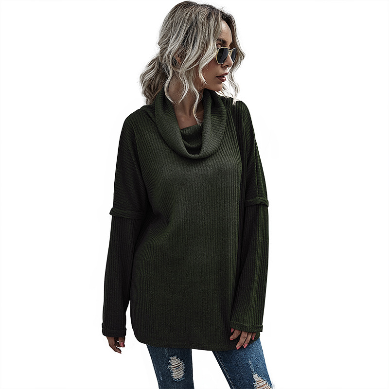 Heap collar solid color knitted sweater women long sleeves