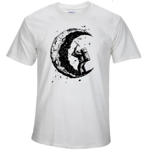Digging the Moon Print Casual Mens O-neck T Shirts