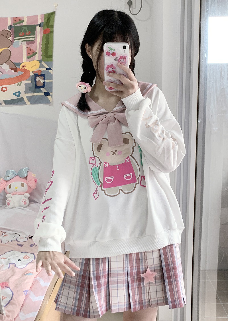 Original cute printed navy collar sweet sweatshirt
