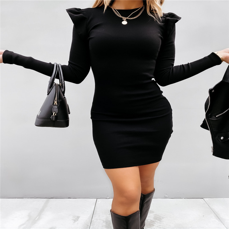 Net Red Long Sleeve Slim Knitted Hip Dress