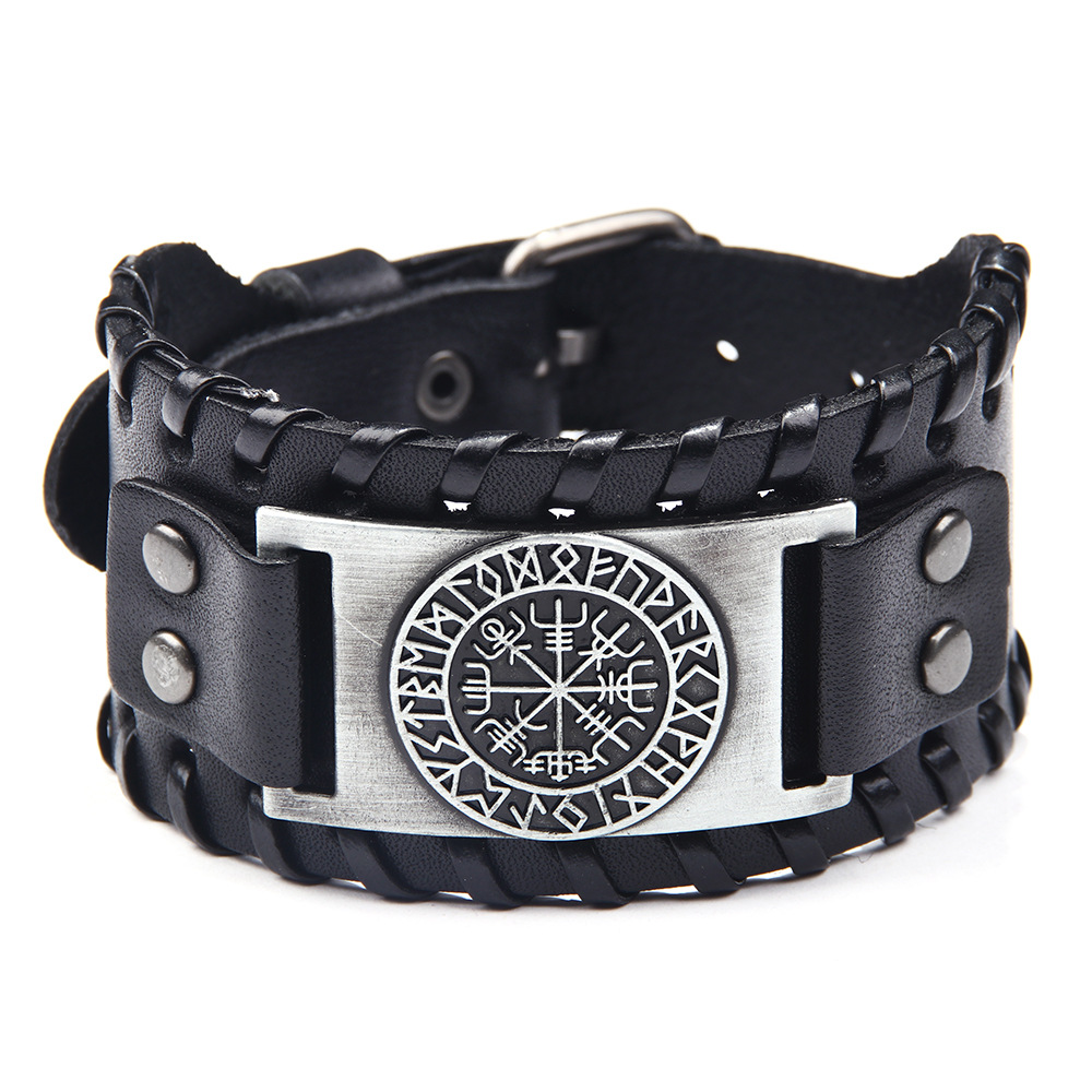 Men's wide leather bracelet