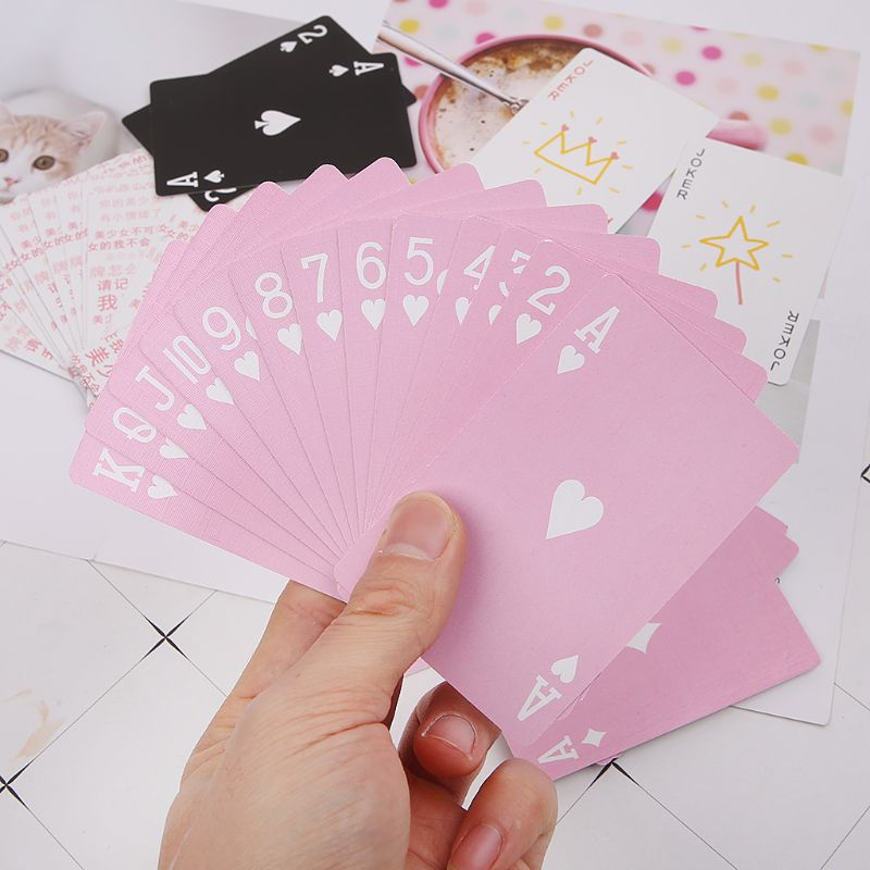 Beautiful girl playing cards solitaire (Pink)