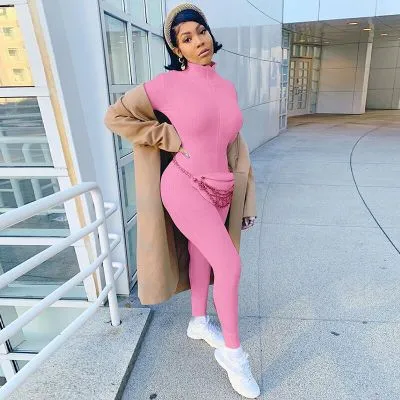 High collar slim fit bodysuit pants - Long Style Powder-L