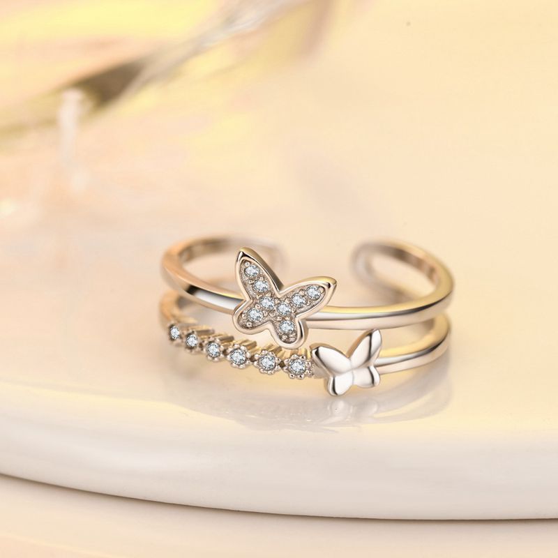 Women Silver Simple Opening Butterfly Ring