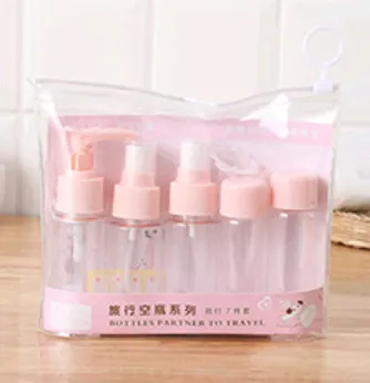 Portable Travel Set Bottle Cosmetics Empty Bottle Press Bottle Spray Bottle Small Watering Can Cosmetics Bottle Set Pink 7 Piece Set - Shop at LoveMi