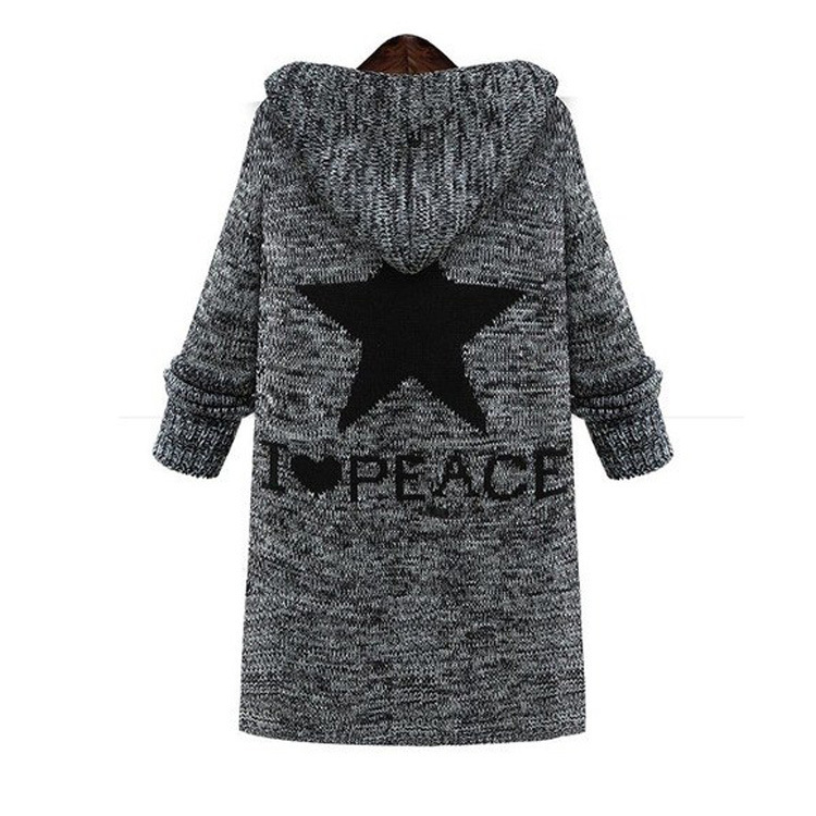 Five-pointed star hooded knitted cardigan