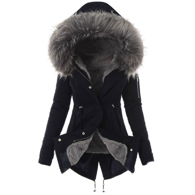 Fur collar cotton jacket Navy - Shop at LoveMi