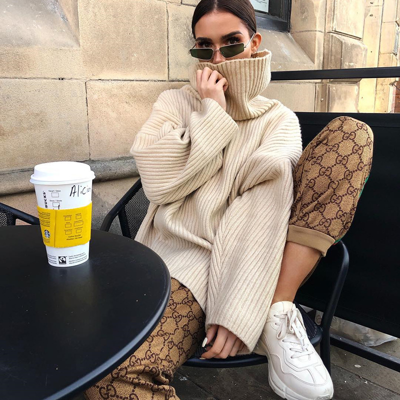 High neck loose long sleeve sweater