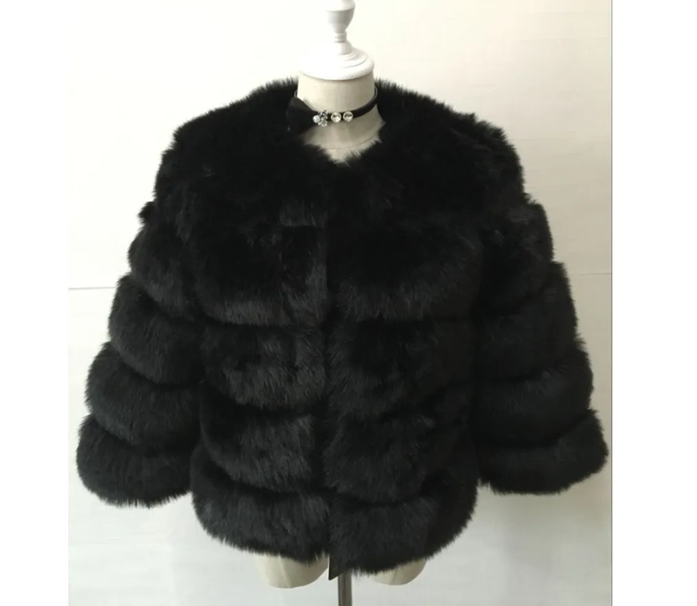 New faux furry slim mink jacket short faux fur fur coat female - Black