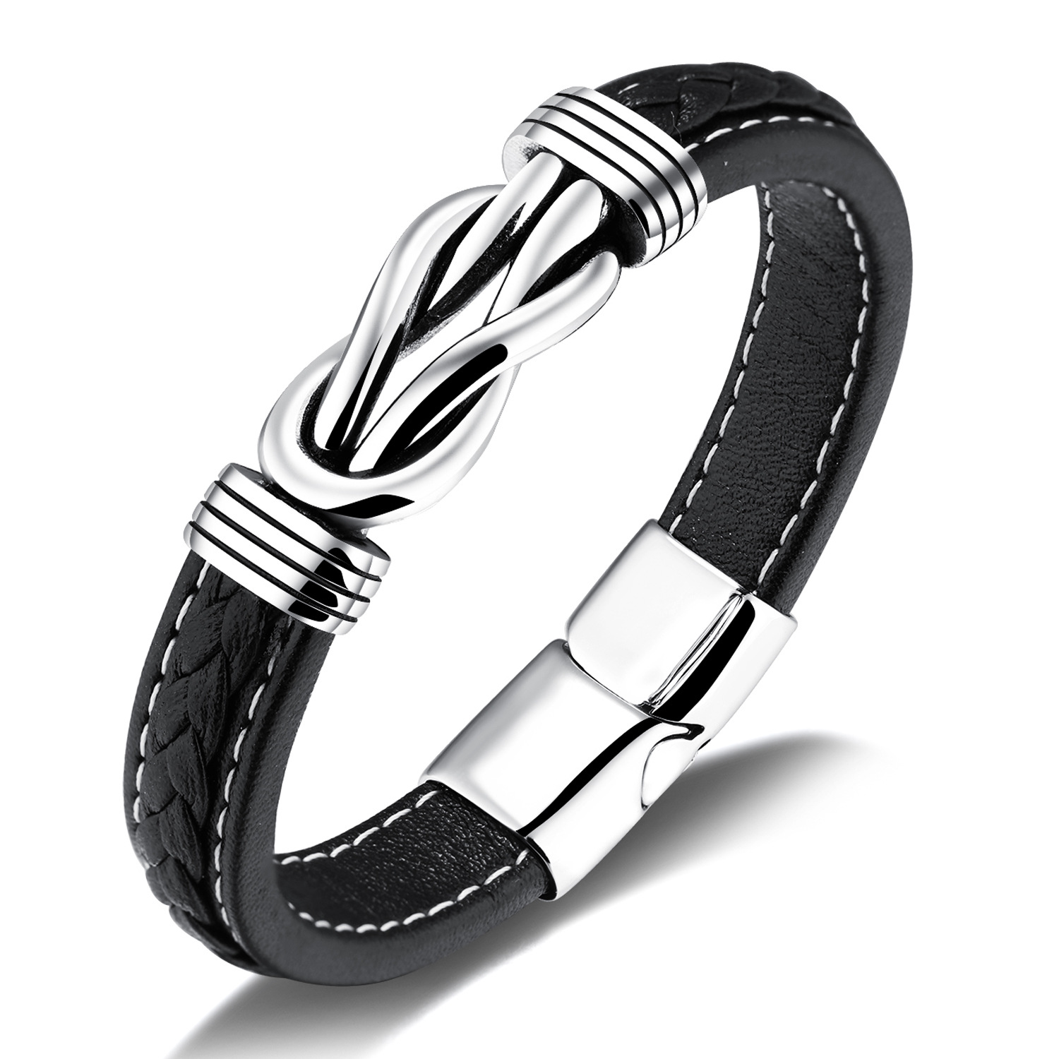 Titanium steel men's leather bracelet
