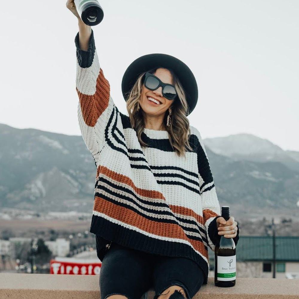 Striped Stitching Contrast Sweater Casual Loose Round Neck Sweater