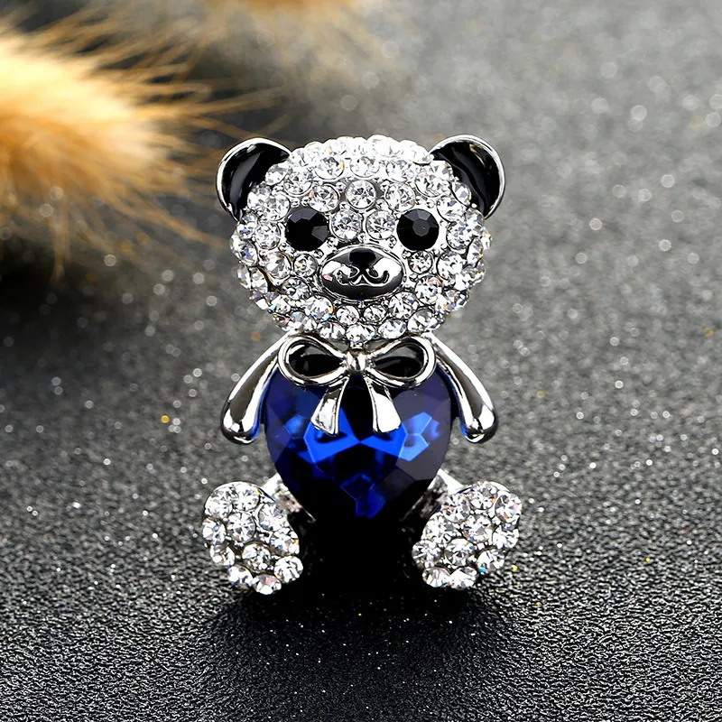 Little bear love crystal brooch female - Blue