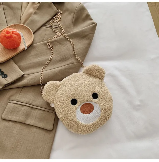 Cartoon plush bear messenger bag Khaki - Shop at LoveMi