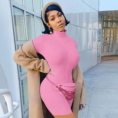 High collar slim fit bodysuit pants Short Style Powder M - Shop at LoveMi