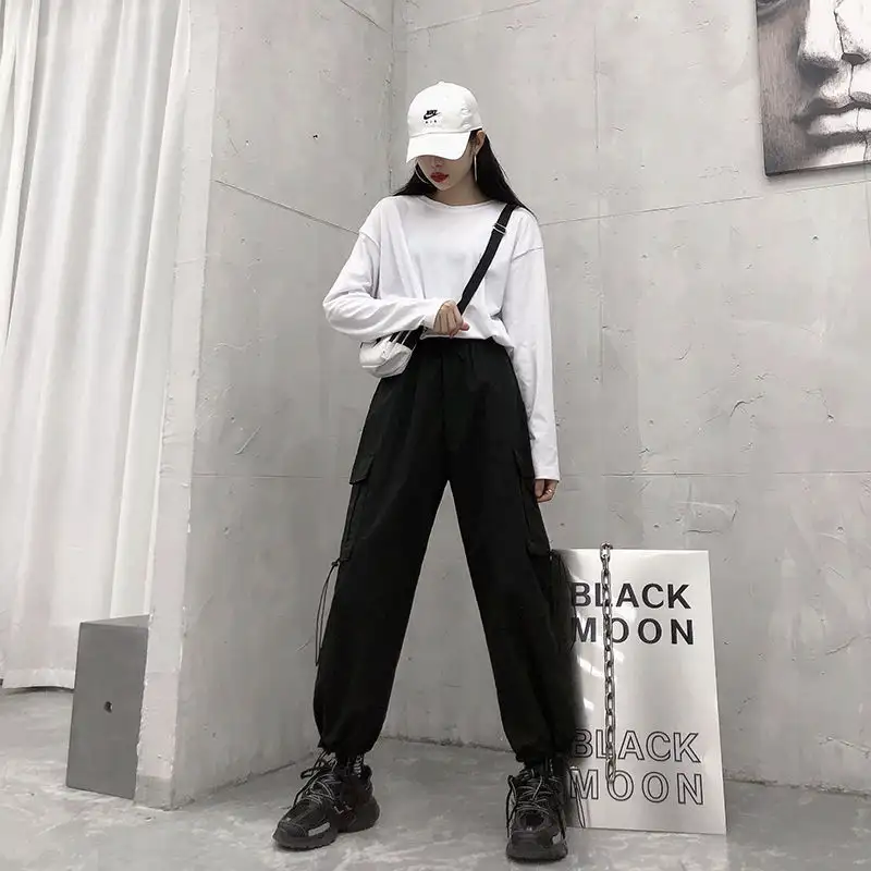 Hip hop work clothes corset wide leg pants