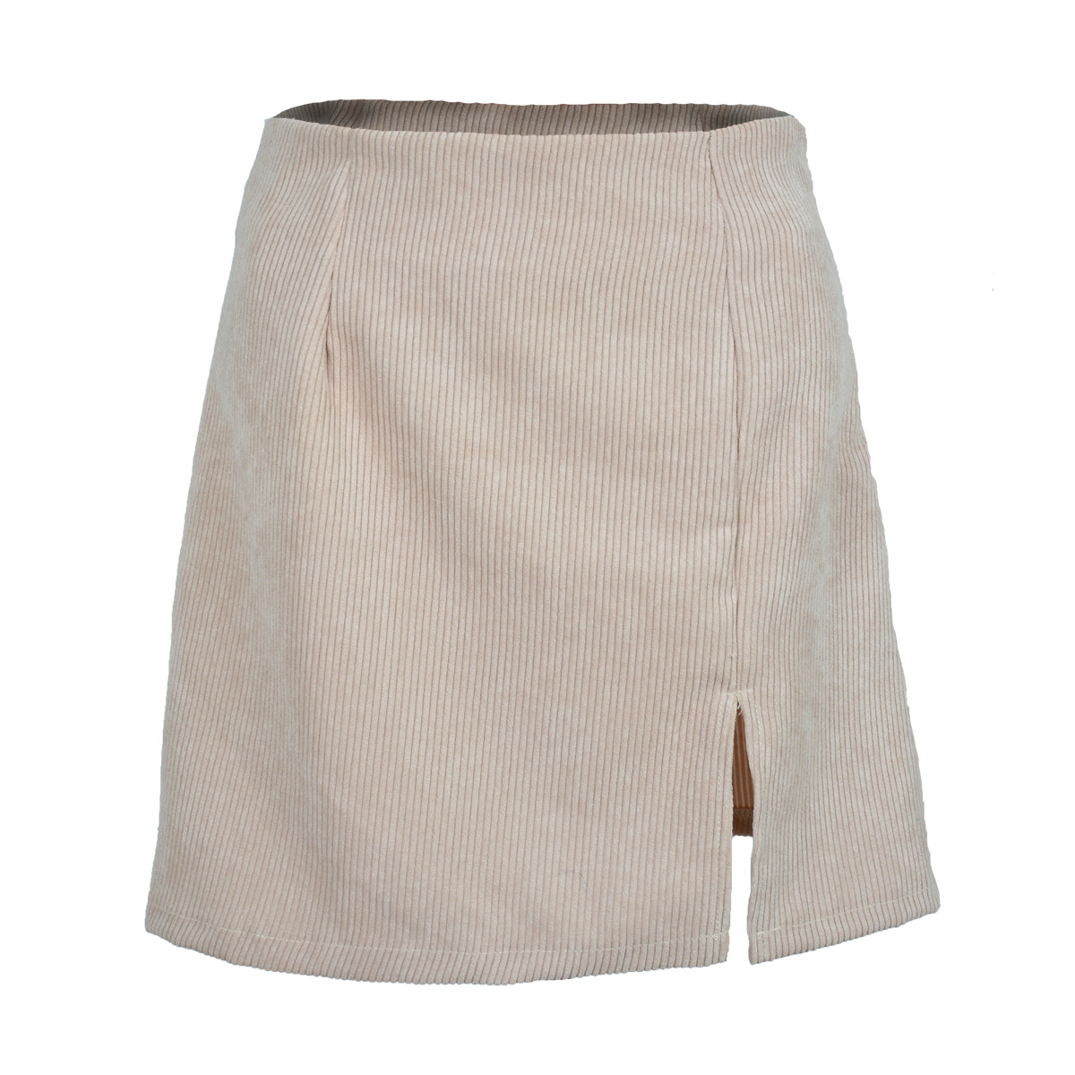 Women's high waist corduroy skirt solid color slit A line skirt Beige - Shop at LoveMi