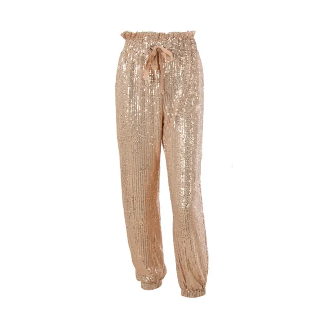 High waist drawstring trousers Gold - Shop at LoveMi