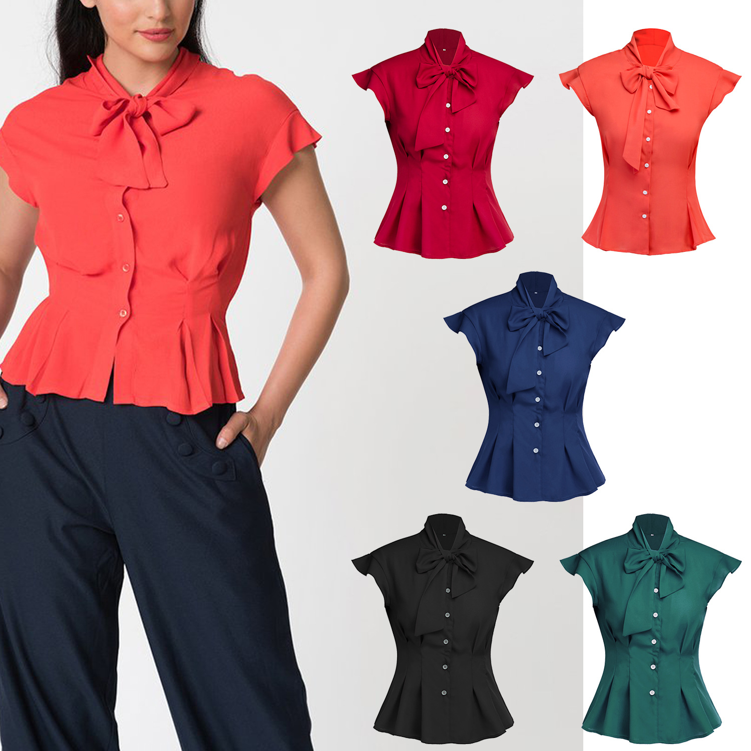 New style women's bow-knot top casual loose shirt