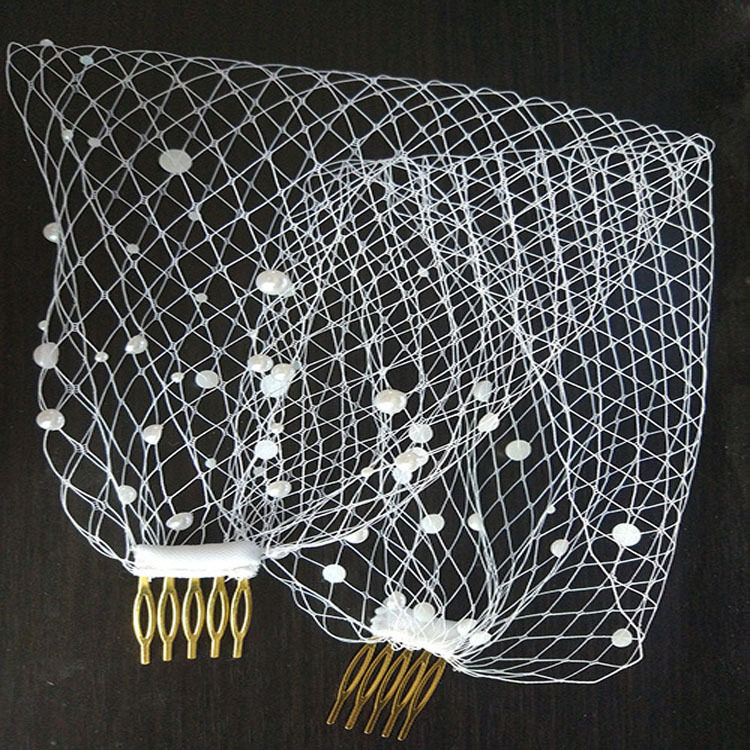 Bridal Veil Pearl Large Hole Mesh Hair Comb Short Veil Wedding Hair Accessories — foto 3