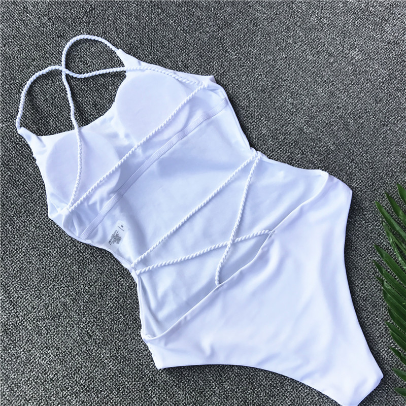 Braided solid color big backless sexy one-piece swimsuit swimsuit - Image 5